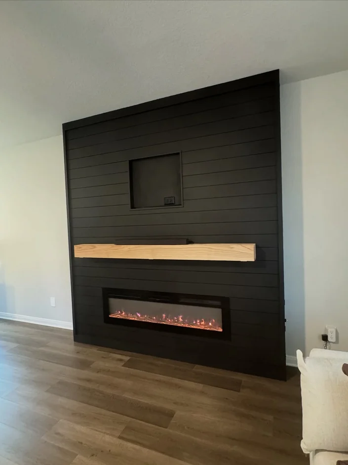 Modern Feature Wall With Built-In Fireplace & TV Niche