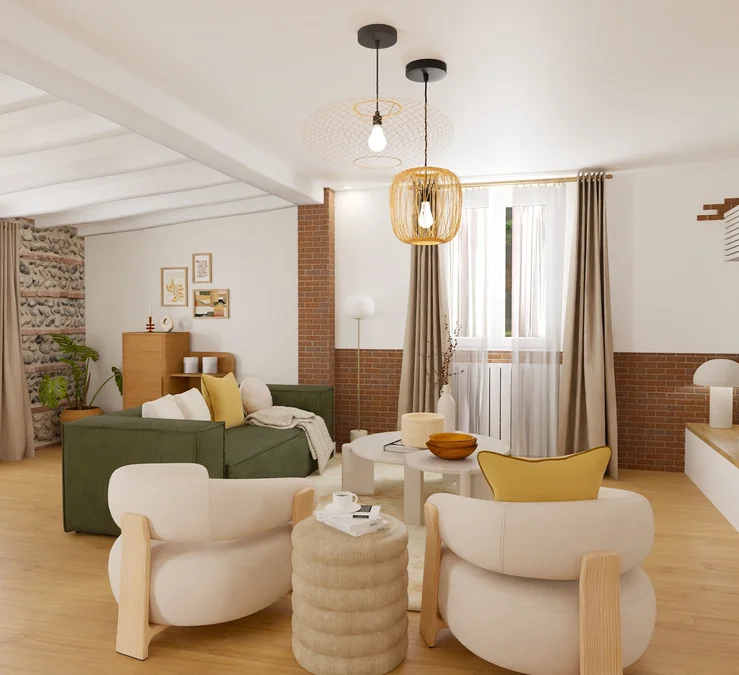 Warm Contemporary Living & Dining Space Renovation